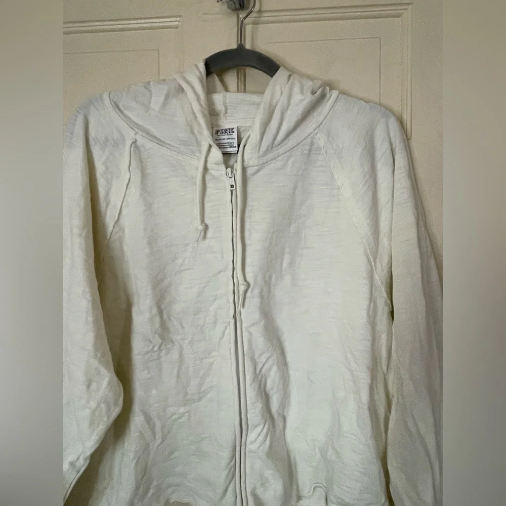 Victoria's Secret PINK summer lounge 100% cotton zip-up hoodie  Size XL Ivory - Picture 8 of 9